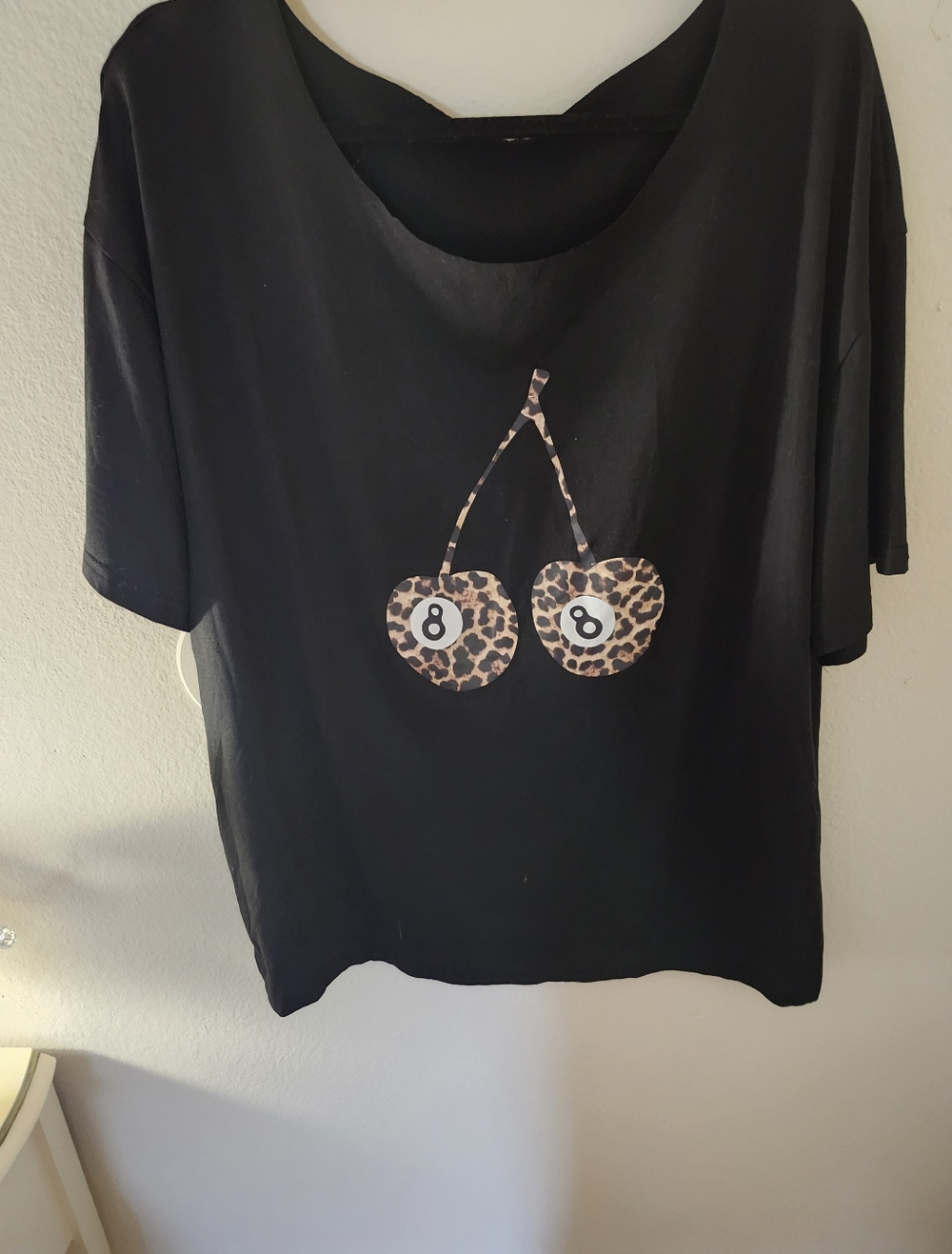 Black Women's Tee with Leopard Cherry Graphic